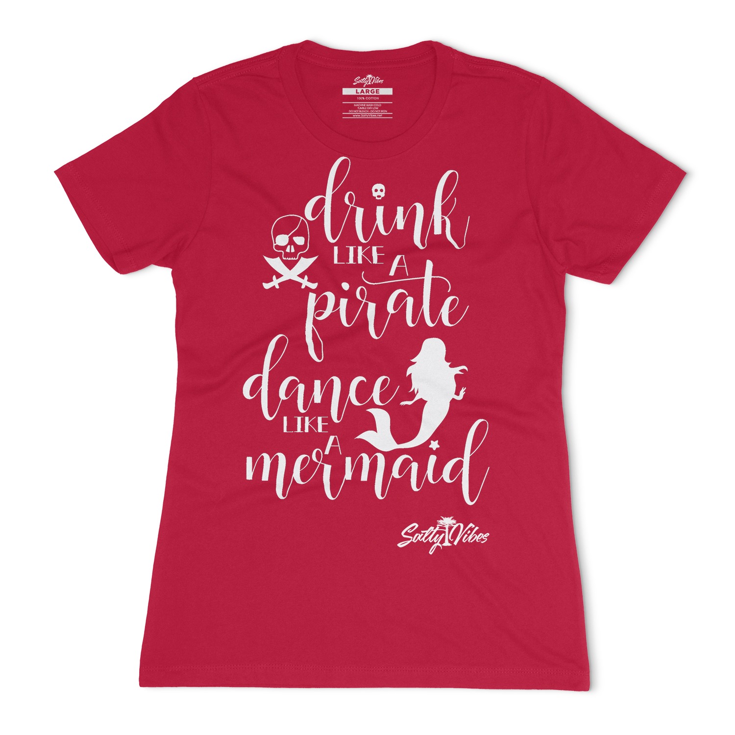 Salty Vibes Mermaid Sailor Women's Fitted T-Shirt - Red, 2XL